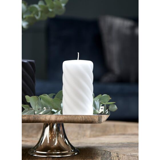Twisted Pillar Candle beige 8x15, Kerze creme-weiss