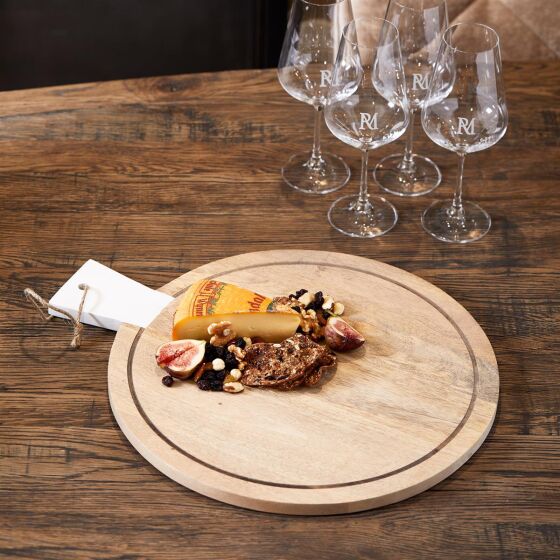 Mangoholz Schneidebrett rund, weisser Griff