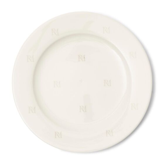 RM Monogram Breakfast Plate, Frühstücksteller, Kuchenteller creme-weiss
