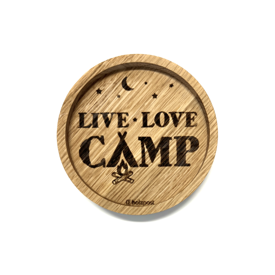 Untersetzer aus Eiche "Live, Love, Camp"