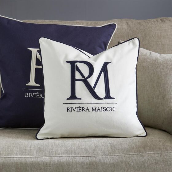 RM Monogram Pillow Cover white blue 50x50
