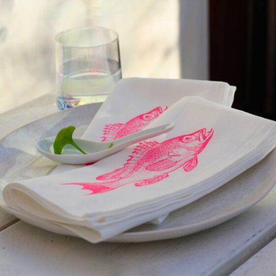 Serviette weiss - Barsch, neonpink