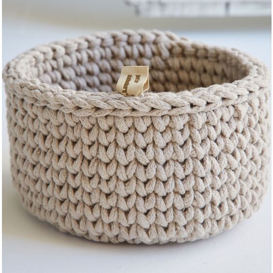 Brötchenkorb - H20cm x Ø10cm - rund, gestrickt - ecru