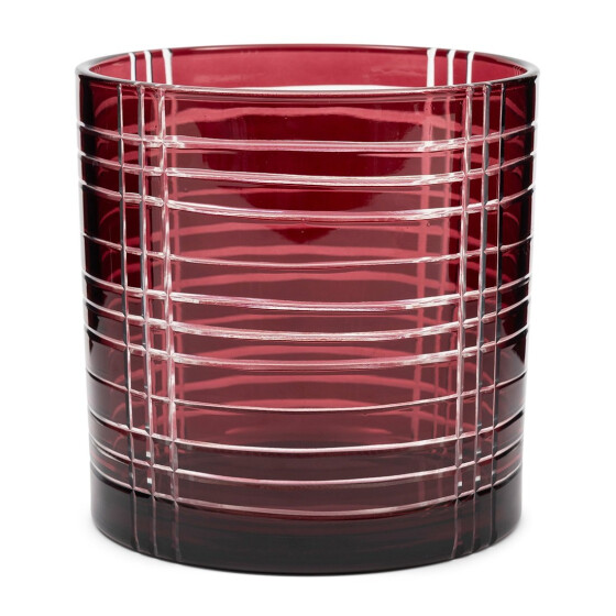 Tartan Windlicht rot-geschliffen, 12x12cm