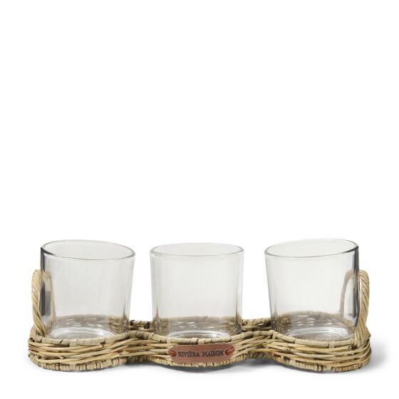 Rustic Rattan Triple Votive, Windlichtreihe